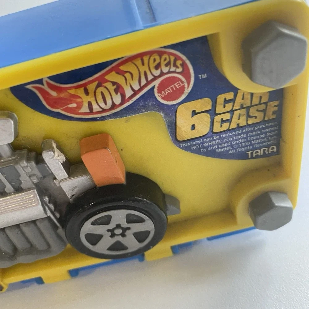 Vintage 1998‎ Hot Wheels'Way 2 Fast' 6 Car Case Mattel Plastic Blue Yellow